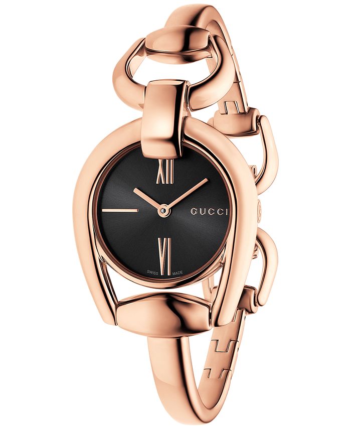 Gucci Women's Swiss Horsebit Rose Gold-Tone PVD Bangle Bracelet Watch ...