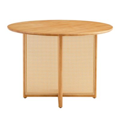 Retro Chinese Solid Wood Round Imitation Rattan Table Desk