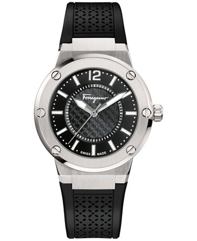 Ferragamo Women's Swiss F-80 Black Rubber Strap Watch 33mm FIG020015