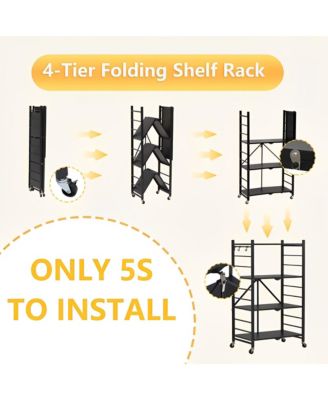 4-Tier Foldable Storage Shelves, Metal Shelving Units, Storage Rack, Black