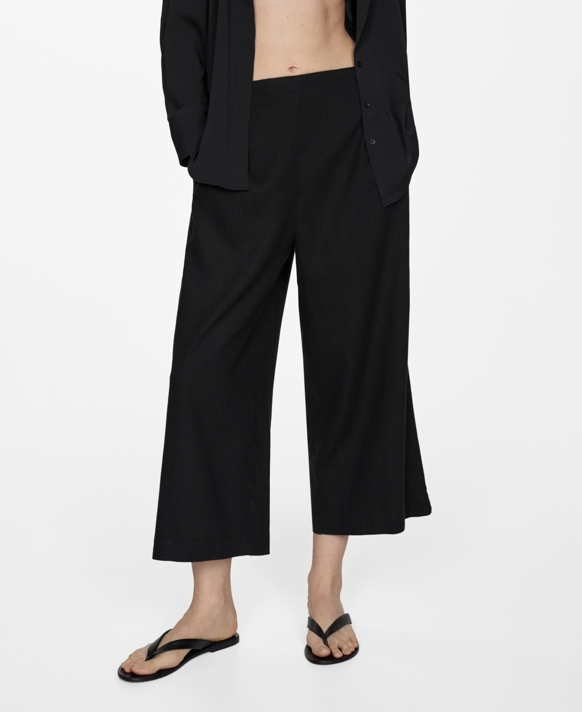 Mango Women's Wide Leg Linen Pants