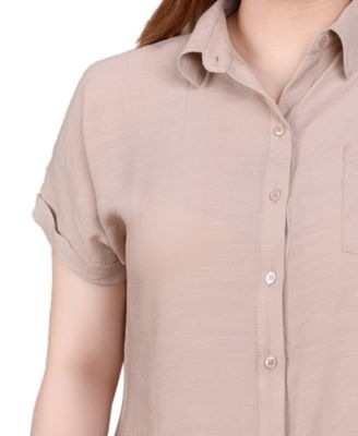 Short Sleeve Woven Front-Jersey Back Top