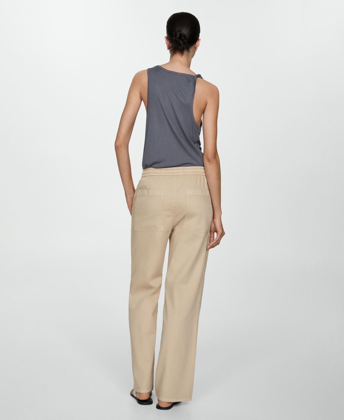 Mango Women's Elastic Waist Cotton Pants In Sand
