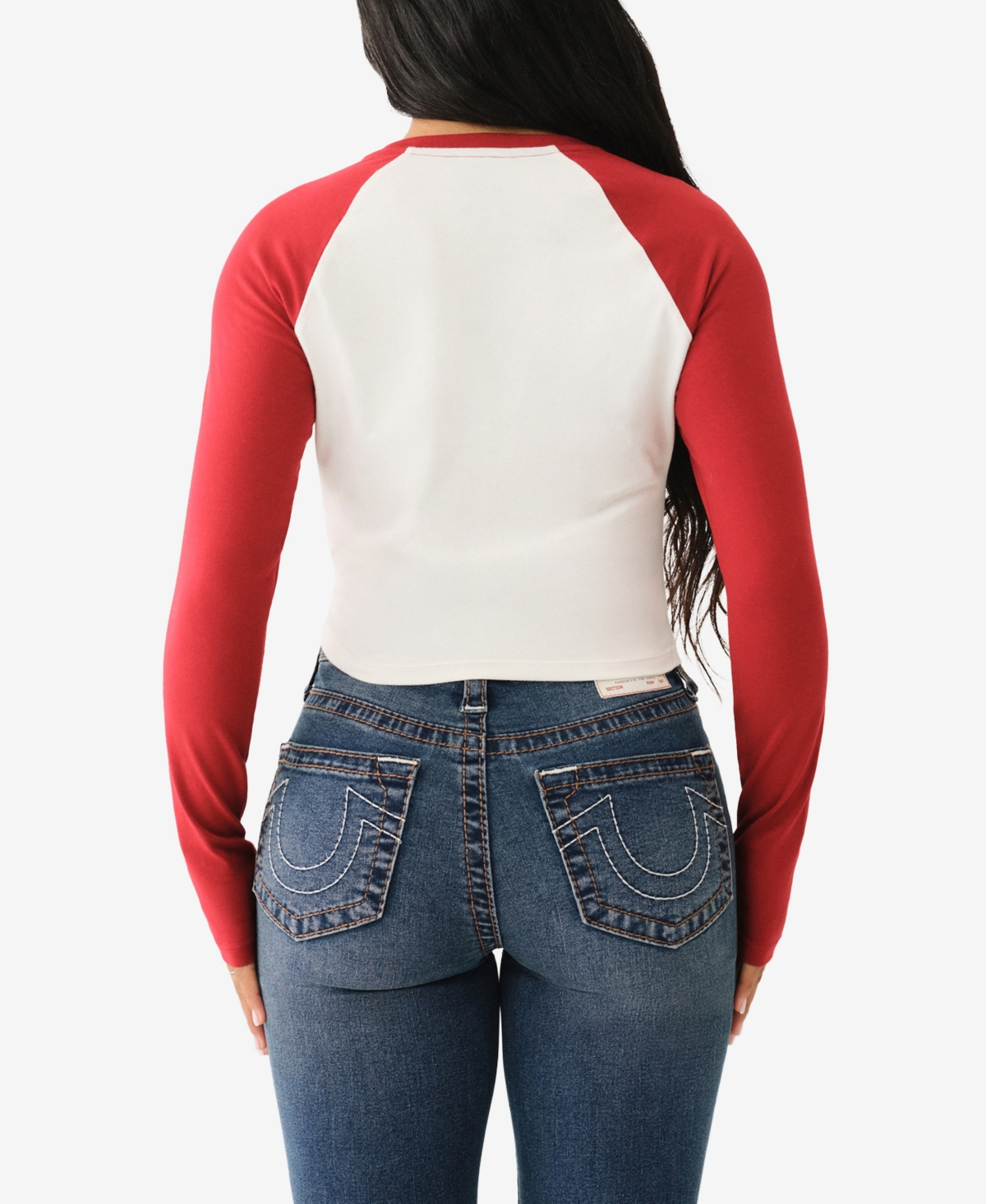 True Religion Women's Vintage-Style Contrast Raglan Top -Dutch Blue