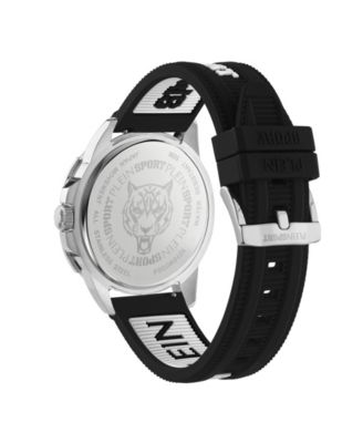 Plein Sport Men's 3 Hand Date Quartz Black Silicone Strap 44mm