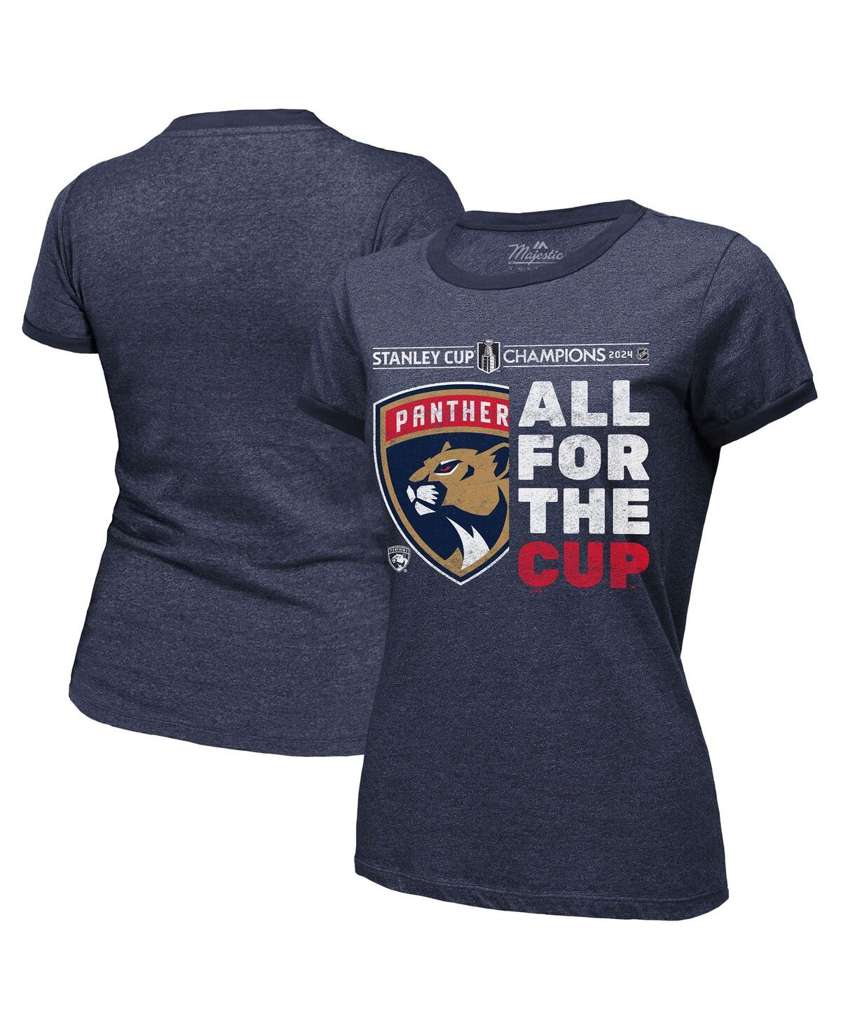 Women's Navy Florida Panthers 2024 Stanley Cup Champions Tri-Blend Ringer T-Shirt - Navy
