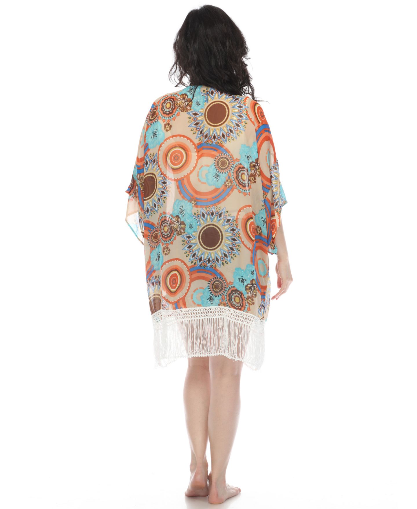 Женский топ White Mark Sheer Fringe Kimono, цвет: Бежевый — фото 3