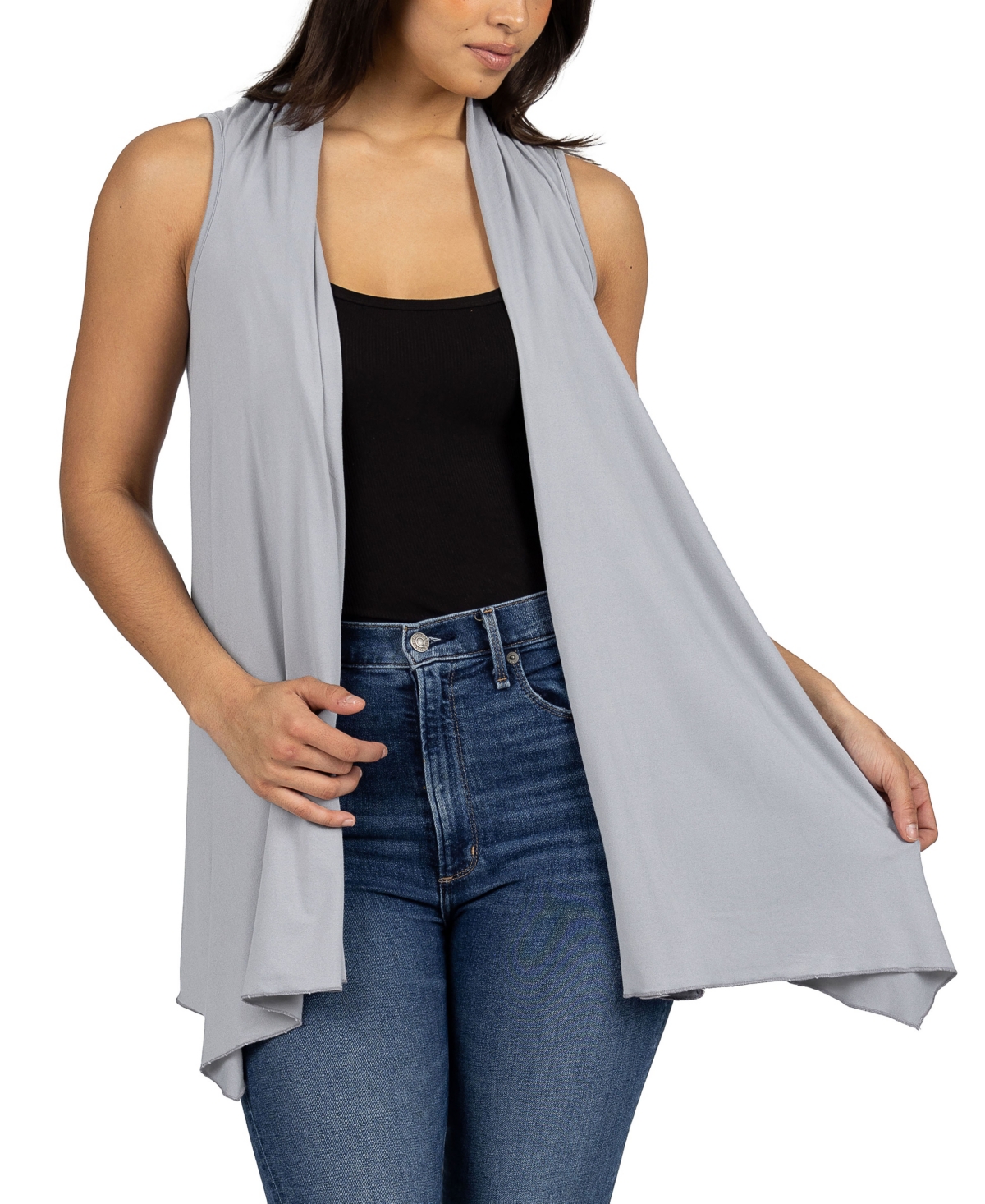 24SEVEN COMFORT APPAREL DRAPED OPEN FRONT SLEEVELESS CARDIGAN VEST 