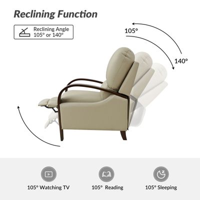 Alex Mid Century Modern Genuine Leather Manual Recliner