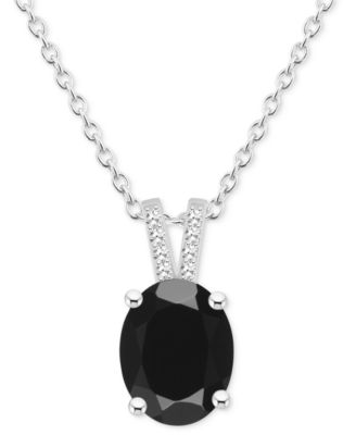 Labradorite & Diamond Accent Oval 18" Pendant Necklace in Sterling Silver (Also in Onyx)