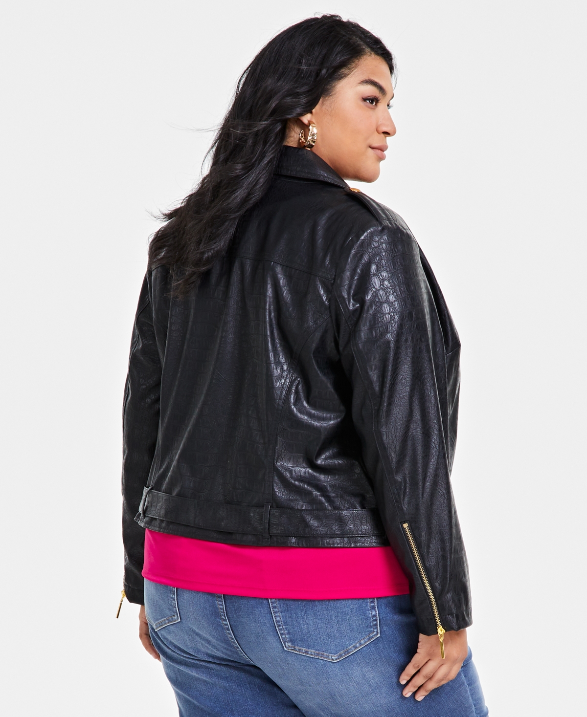 I.n.c. International Concepts Plus Size Croc-Embossed Faux-Leather Moto Jacket, Created for Macy's