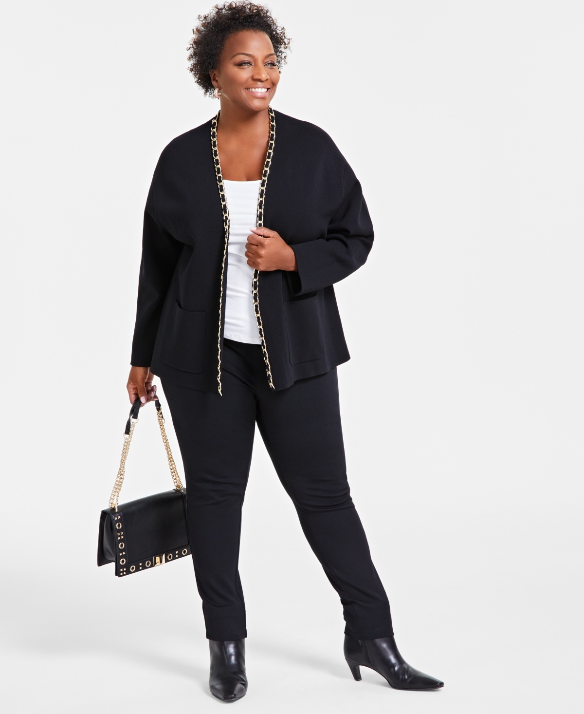 I.n.c. International Concepts Plus Size Chain-Trim Cardigan, Created for Macy's