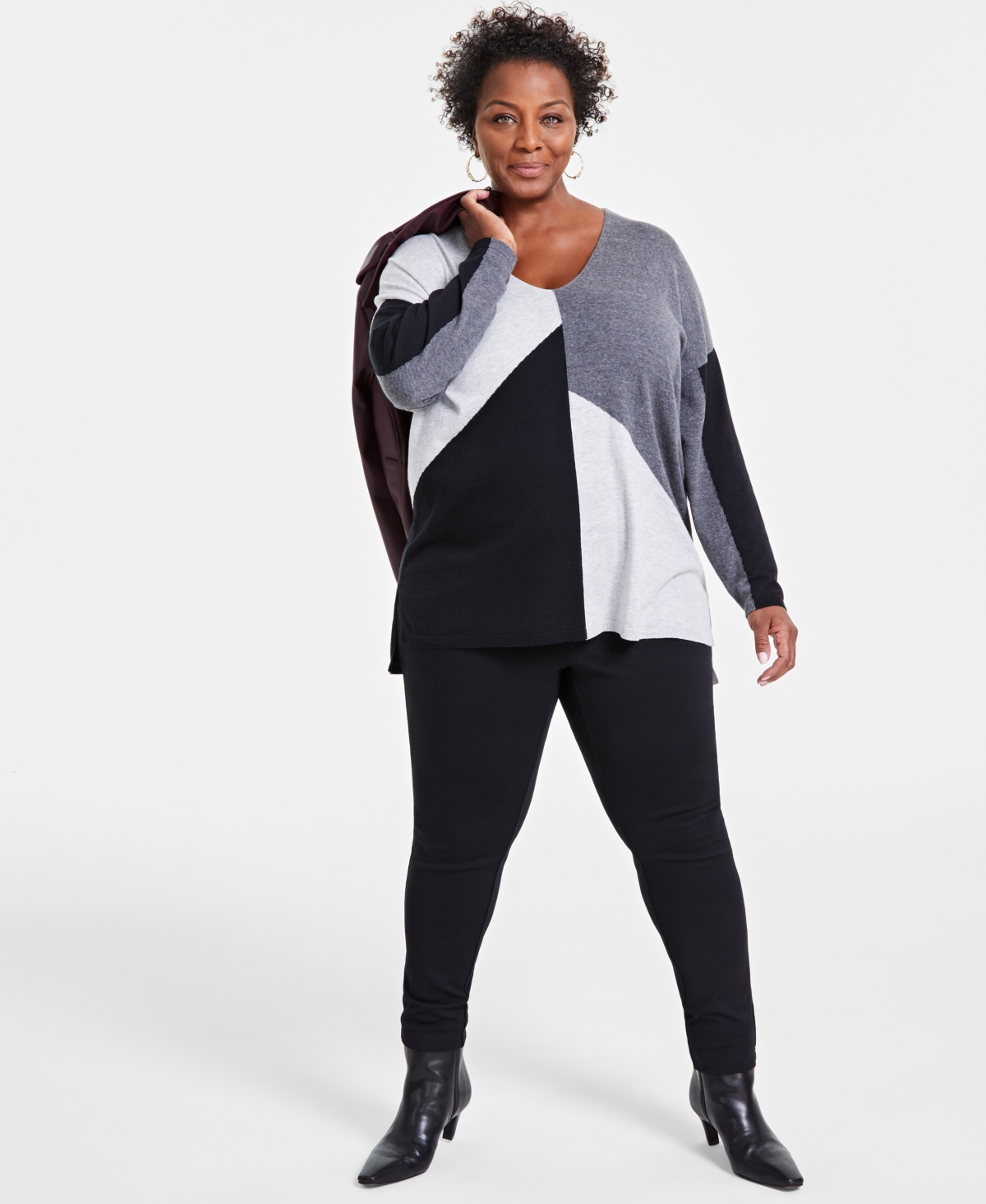 I.n.c. International Concepts Plus Size Colorblocked Sweater, Created for Macy's