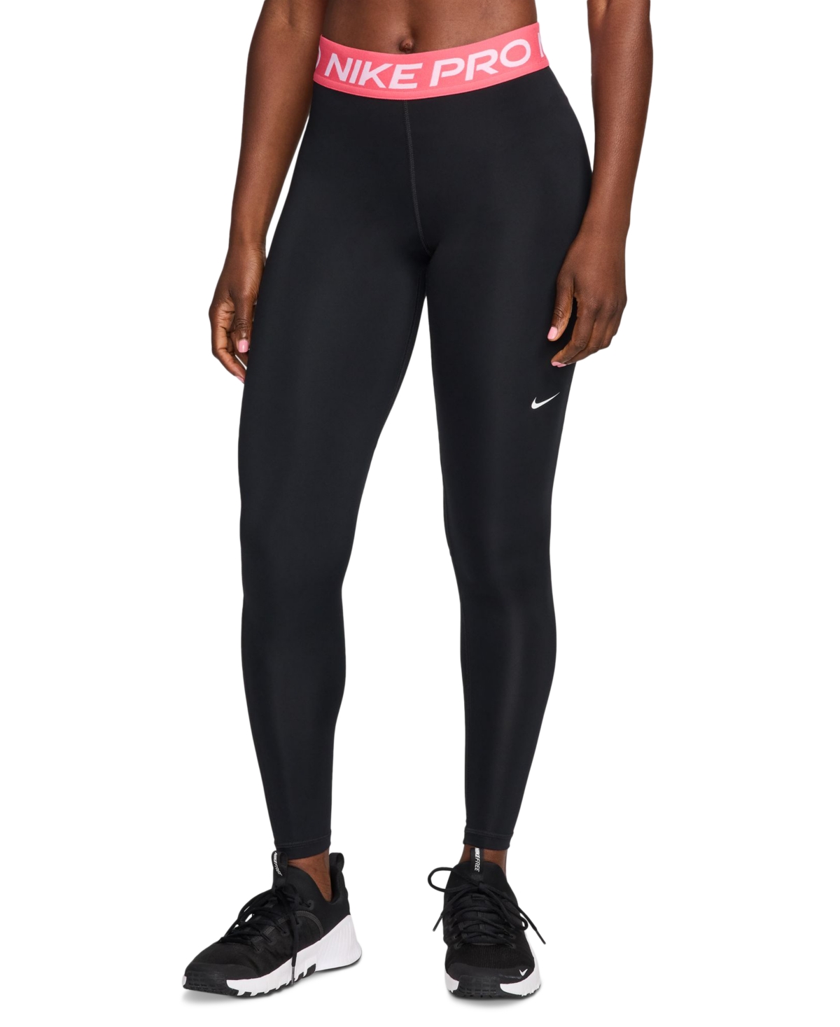 Nike Pro Women s Mid rise Mesh paneled Leggings In Black aster Pink white ModeSens