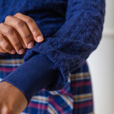 Women's Long Sleeve Pointelle Sweater with Bellow Sleeves