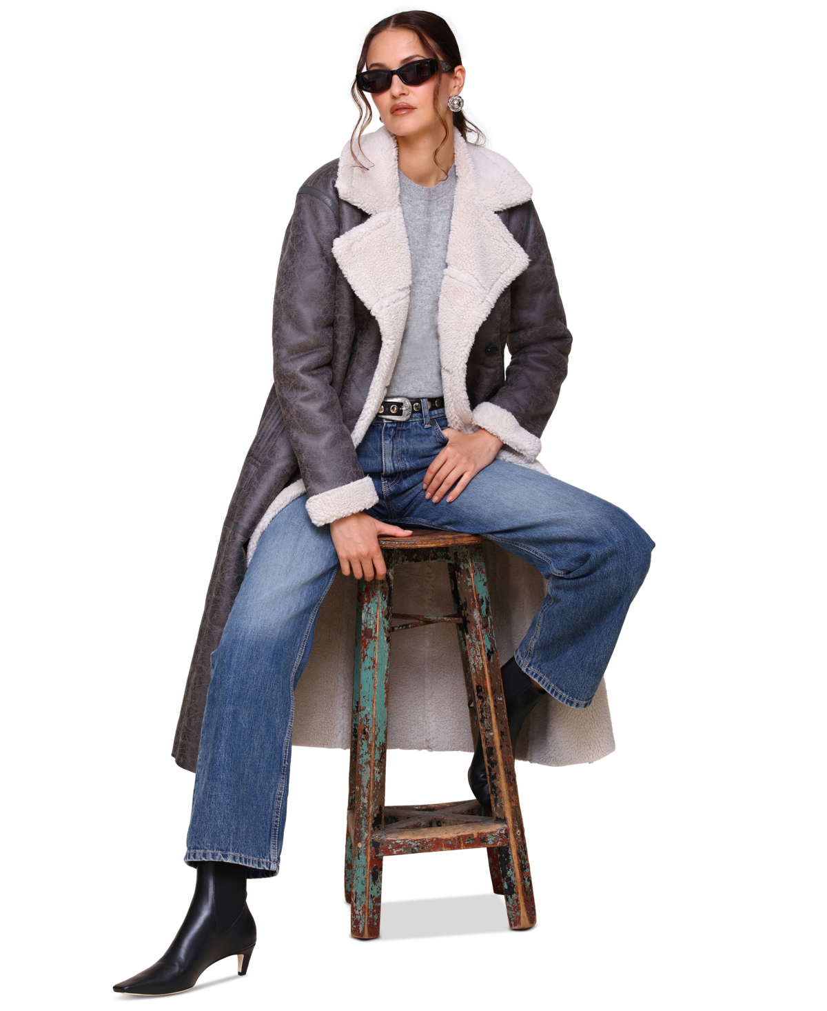 Avec Les Filles Women's Faux-Shearling Longline Coat