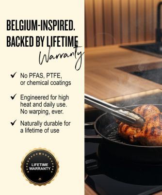 Nori Enameled Cast Iron Grill Pan 11" - Nonstick, Oven Safe and Made without PFAS, PFOA & PTFE - Induction and All Stovetop Compatible