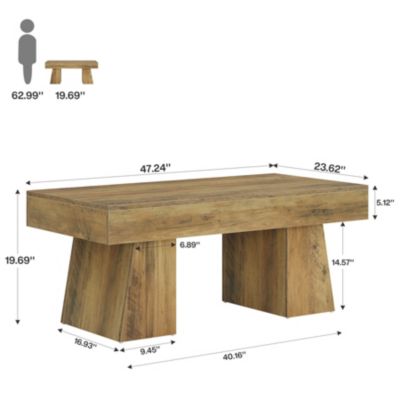 Farmhouse Coffee Table, 47 Inches Wooden Rectangular Accent Center Tables with Thick Base, Modern Low Cocktail Tea