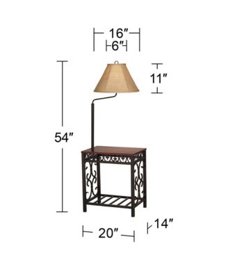 Travata Rustic Vintage Floor Lamp with End Table 54" Tall Bronze Scrollwork Swing Arm Burlap Fabric Empire Shade for Living Room Reading