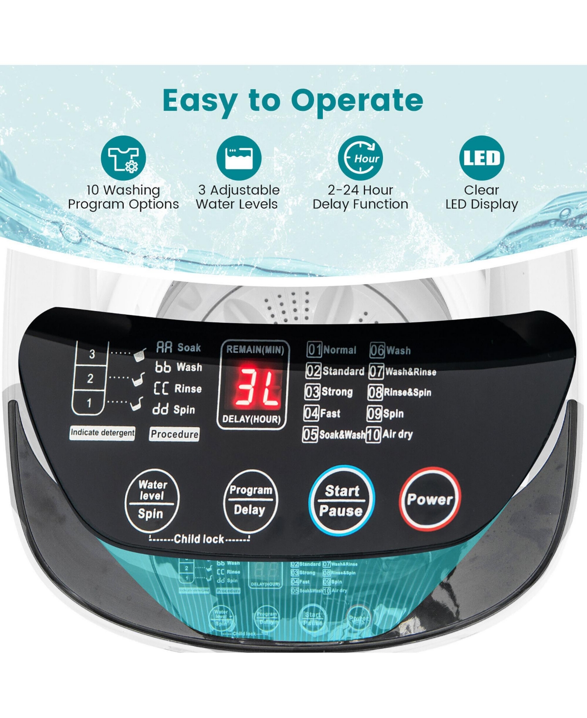 Gymax lbs Full Automatic Washing Machine 0.78 Cu.ft Compact Washer & Spinner Combo Blue - White+black