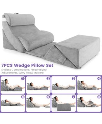 Bed Wedge  7 Pieces Pillow Set with Memory Foam and Washable Cover
