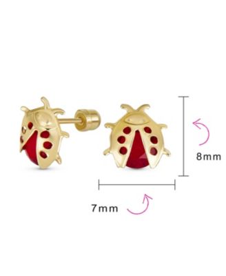 Small Delicate Fashion Ladybird Lucky Summer Garden Insect CZ Red Ladybug Stud Earrings  Yellow 14K Gold Fine Jewelry