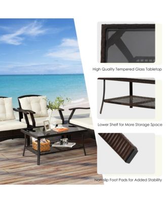 4PCS Rattan Patio Conversation Furniture Set Wicker Sofa Set w/ Waterproof Cover