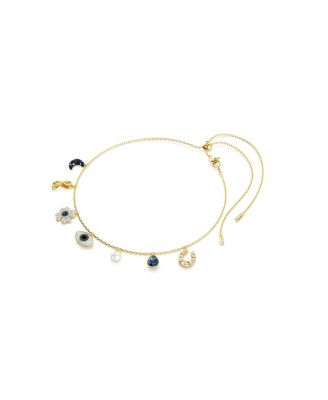 Symbolica Choker, Moon, Infinity, Clover, Evil Eye and Horseshoe, Blue, Gold-Tone Plated Necklace