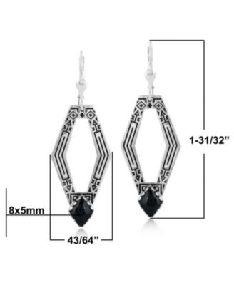 Sterling Silver and Geometric Shape Black Agate Gemstone Lever Back Earrings