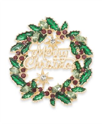 Holiday Lane - Crystal Wreath Pin