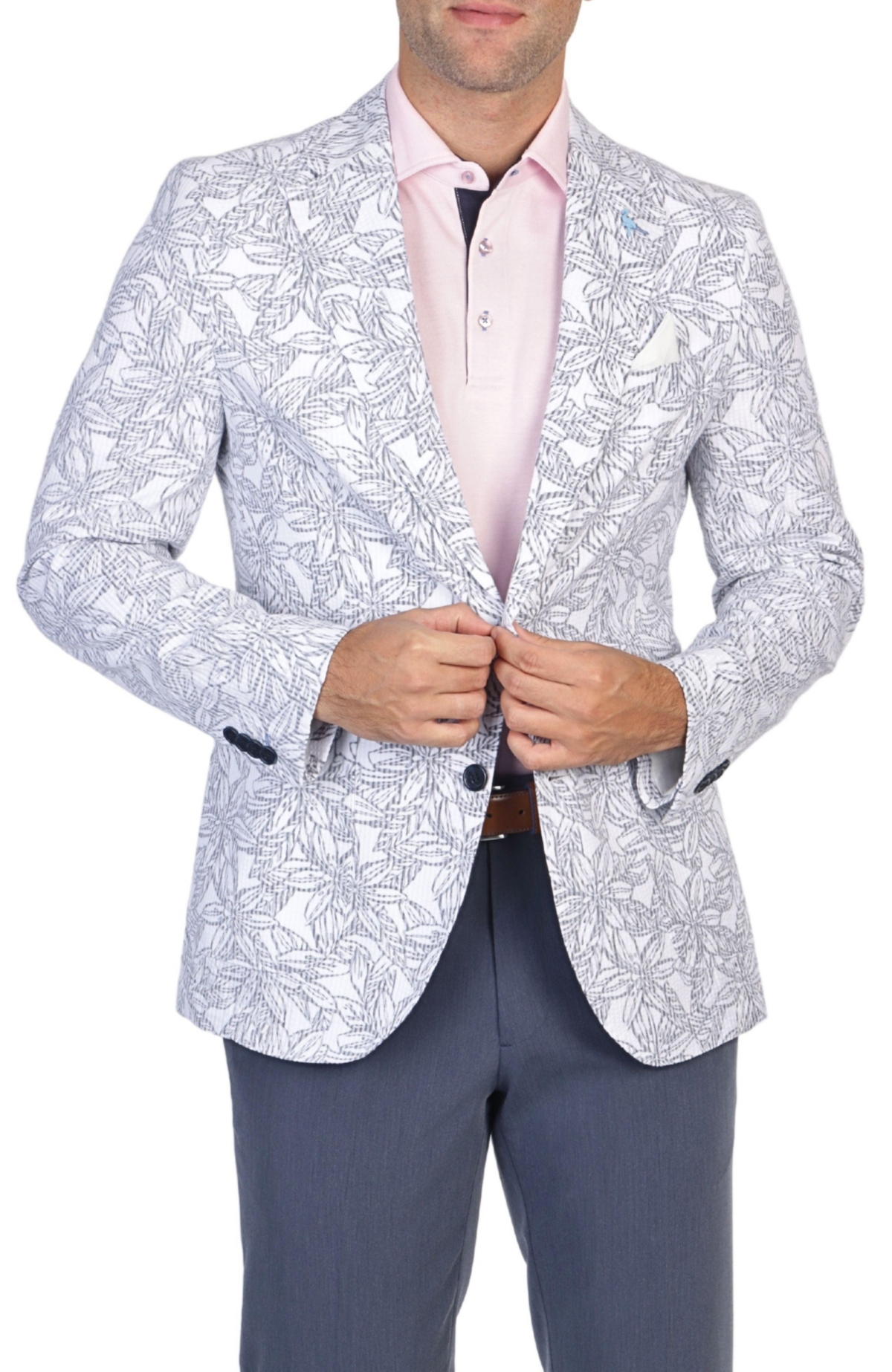 Men's Unlined Floral Printed Seersucker Sport Coat