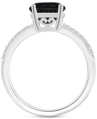 Onyx & Diamond (1/10 ct. t.w.) Solitaire Ring in Sterling Silver