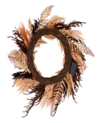 Orange & Black Pampas Wreath, 26 Inches
