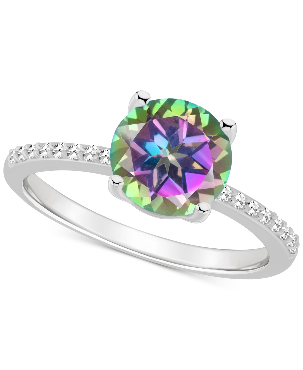 Macy's Mystic Topaz (2-3/8 Ct. T.w.) & Diamond (1/10 Ct. T.w.) Solitaire Ring In Sterling Silver (also In P In Mystic Topaz