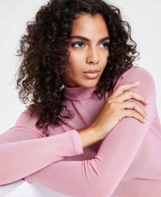 売れ筋商品|||バースリー カットソー トップス レディース Women's Foil Mesh Mock Neck Long-Sleeve Top, Created for Macy's Alex Dye B Women's Mesh Long Sleeve Tops - Mock Neck Sheer See Through