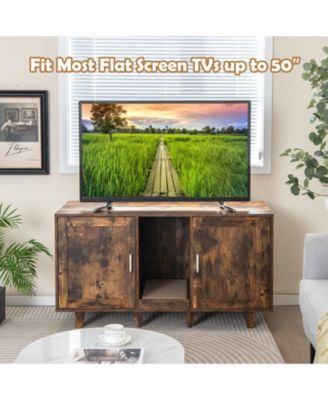 2-Door Cat Litter Box Enclosure with Winding Entry and Scratching Board