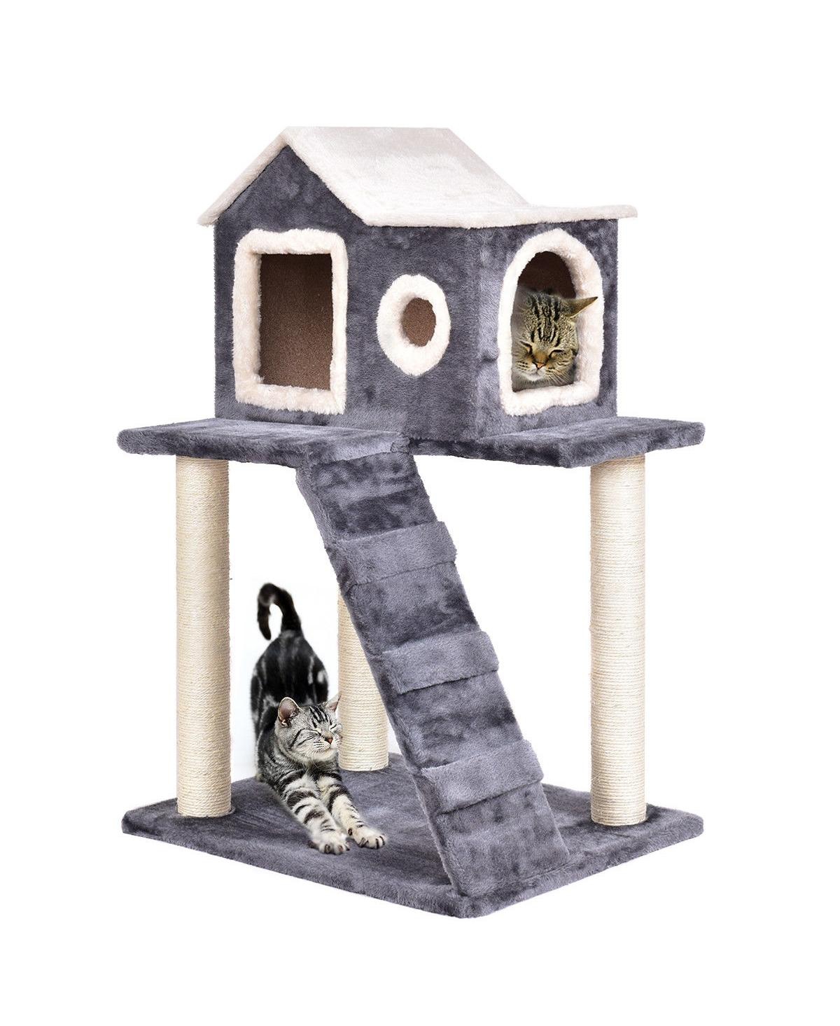 36 Inch Tower Condo Scratching Posts Ladder Cat Tree - Grey