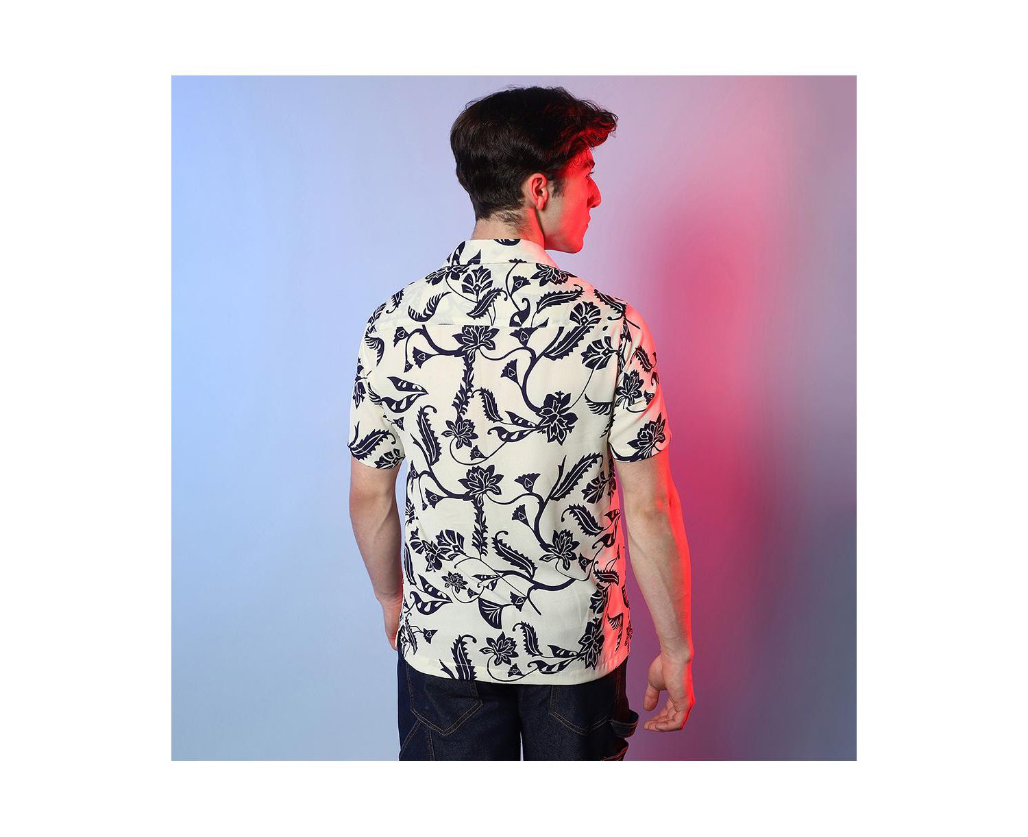 Men's Midnight Black & Ivory White Contrast Flower Shirt