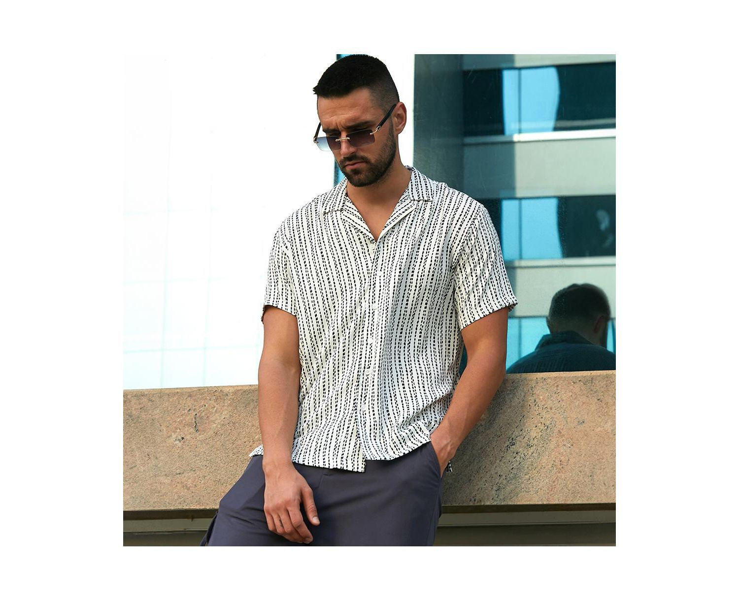 Men's Ivory White Dot Lined Shirt
