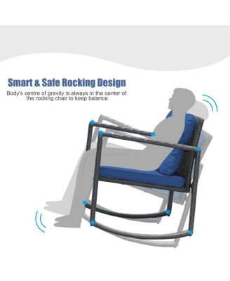 3 Pieces Cushioned Patio Rattan Set with Rocking Chair and Table