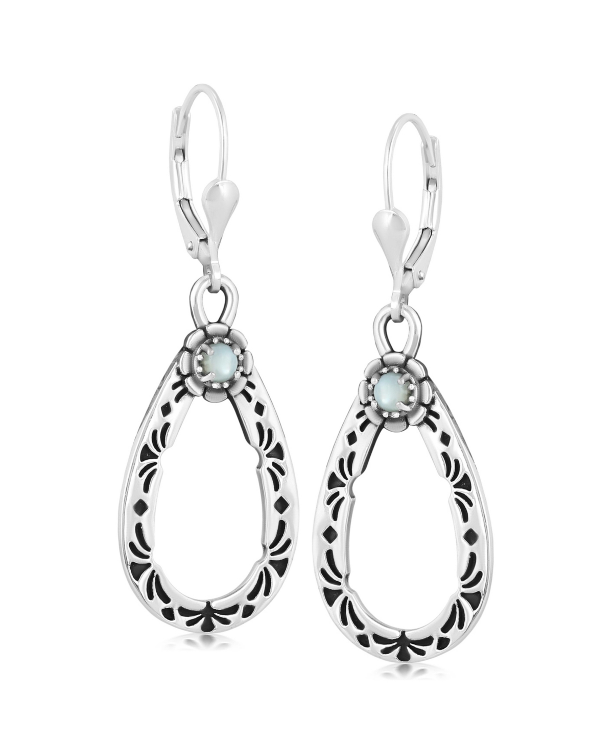American West Jewelry Sterling SilverGemstone Pear Shaped Lever Back Earrings - White mother of pearl