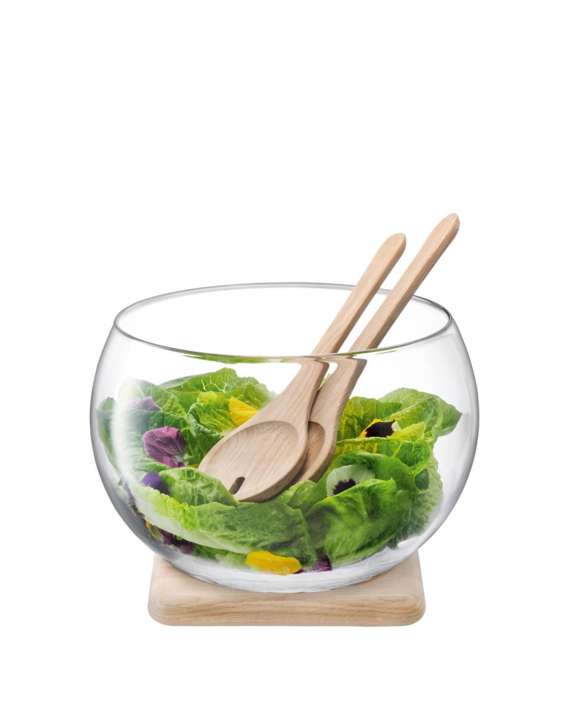 Lsa International Serve Salad Set Oak Base In Clear Glass And Oak Base