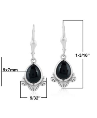 Sterling Silver and Pear Shape Black Onyx Gemstone Fan Lever Back Earrings