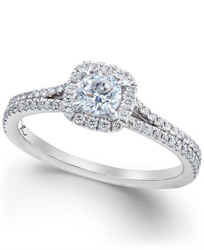 X3 Certified Diamond Halo Engagement Ring in 18k White Gold (3/4 ct. t.w.)