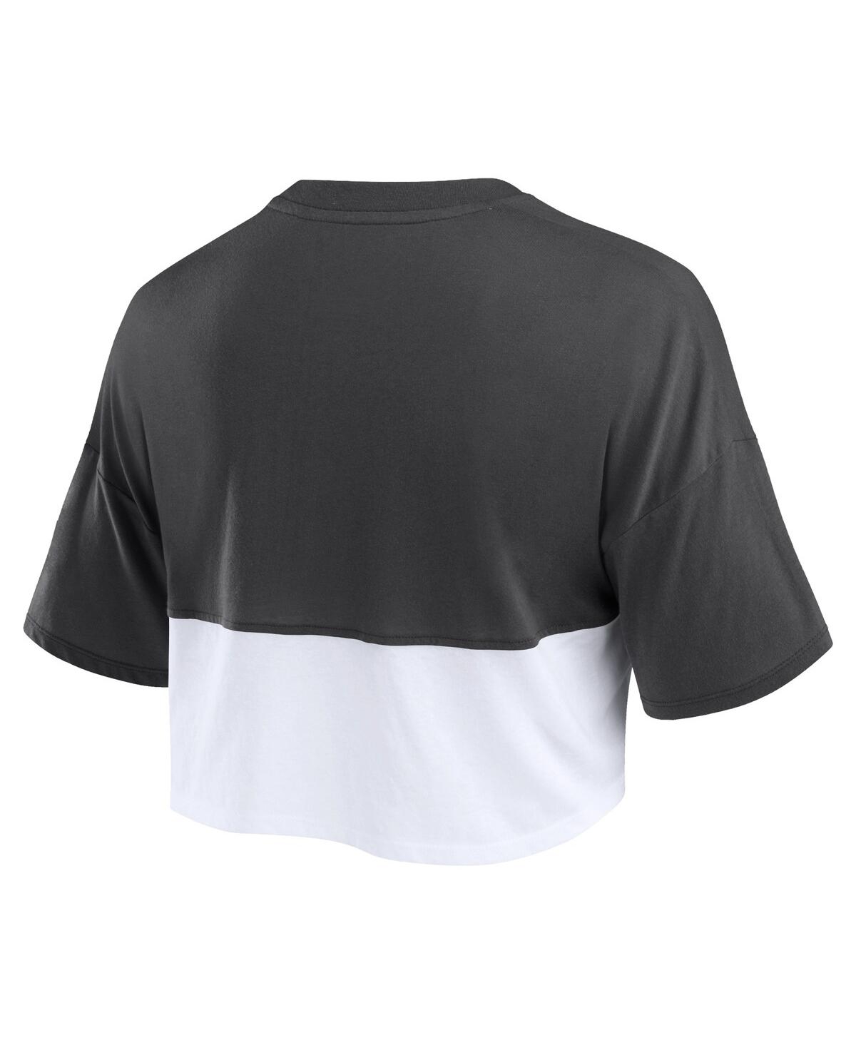 Fanatics Women's Black/white Las Vegas Raiders Boxy Color Split Cropped T-shirt In Black,white