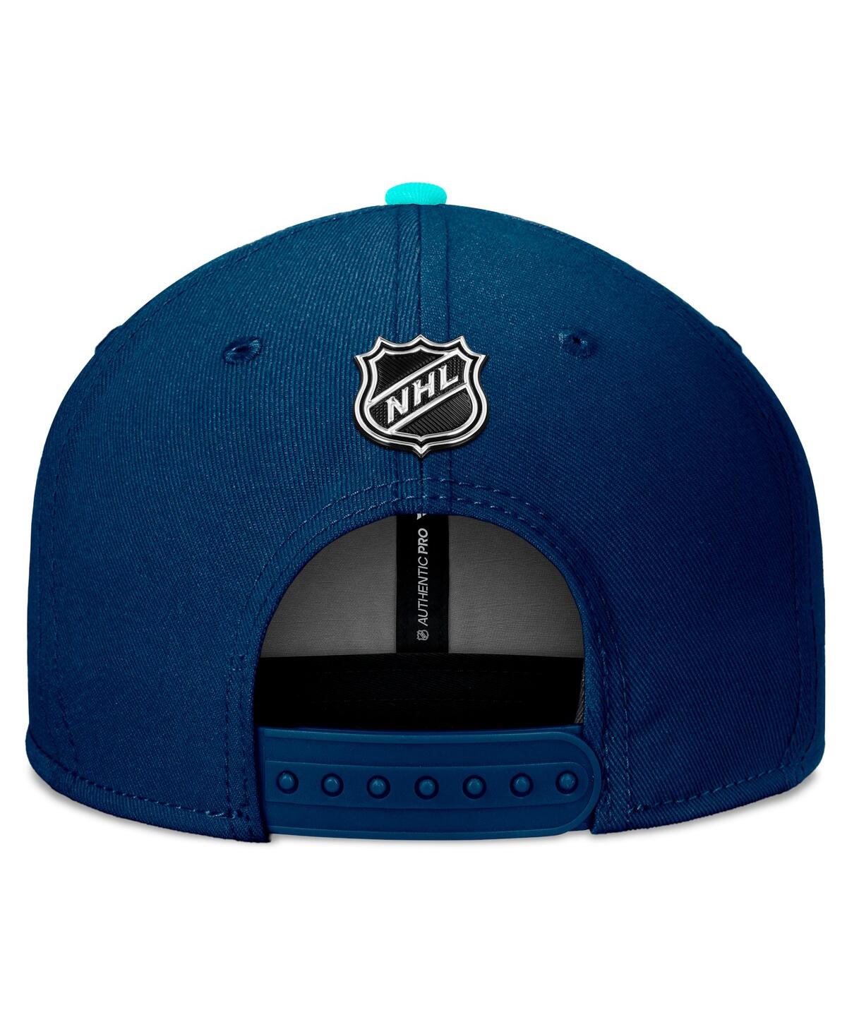Fanatics Men's Deep Sea Blue Seattle Kraken 2024 Nhl Draft On Stage Trucker Adjustable Hat In Navy,light Blue