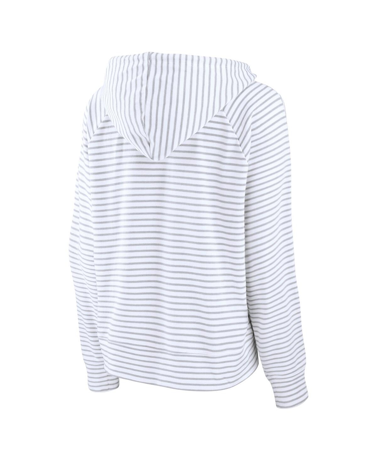 Fanatics Women'sGray Miami Hurricanes Arch Logo Striped Notch Neck Pullover Hoodie - White, Gray