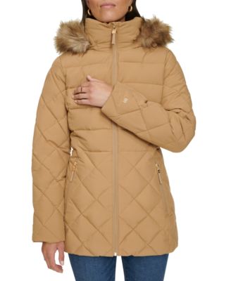 Women's Bibbed Faux-Fur-Trim Hooded Puffer Coat, Created for Macy's