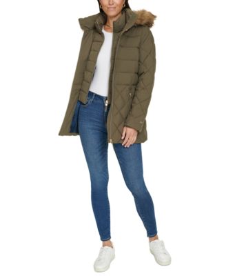 Women's Bibbed Faux-Fur-Trim Hooded Puffer Coat