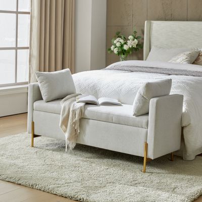 Angelus Modern Upholstered Flip Top Storage Bench with Throw Pillow